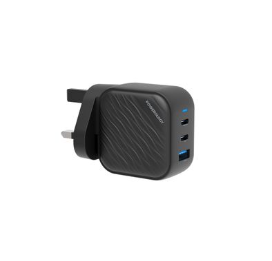 Powerology GaN Ultimate Dual PD Wall Charger with 65W Power Delivery, Compatible with Laptops, Quick Charge 3.0, Built-in Safeguard - Black