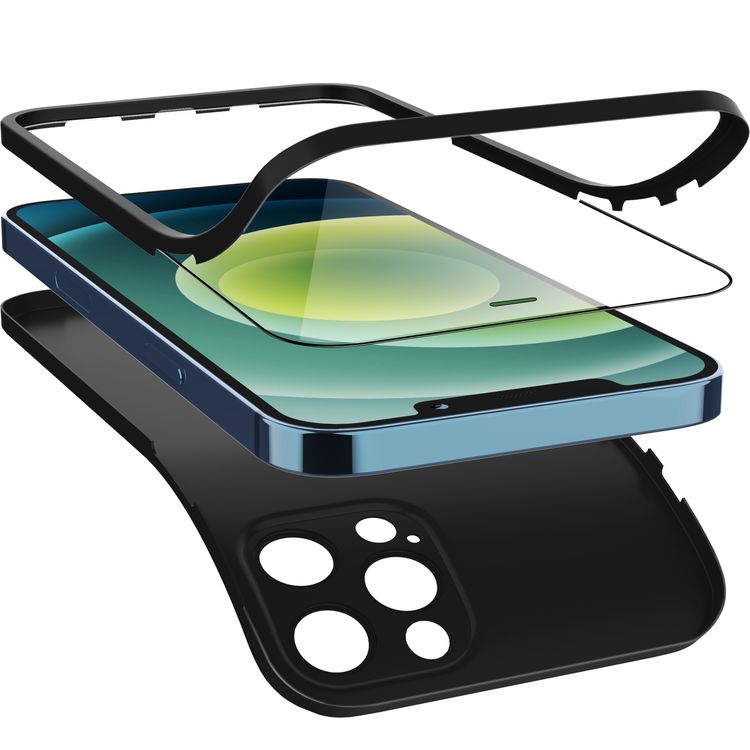 غرين زجاج ثلاثي الأبعاد كاركاسا 360 درجة + جراب كمبيوتر ، زجاج كريستال 9H فائقة ، حماية كاملة 360 ، سهولة الوصول إلى جميع المنافذ ، واقي شاشة بتصميم متكامل مع جراب متوافق مع ايفون 12 برو ماكس (6.7 بوصة)