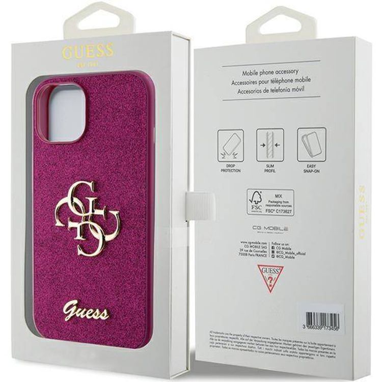 Guess Fixed Glitter Case with Big 4G Logo - Purple - iPhone 15 Pro