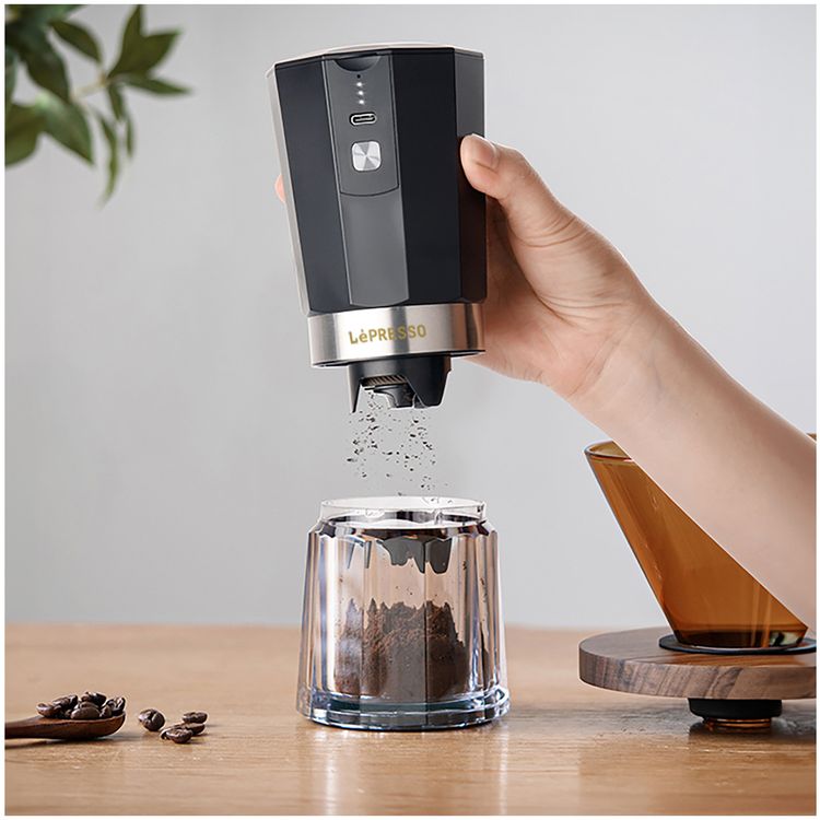LePresso Rechargeable Coffee Grinder with 35g Capacity, 40 Cups per a Single Charge, 420ss High-Grade Steel, 800mAh Battery, 18W Rated Power - Black