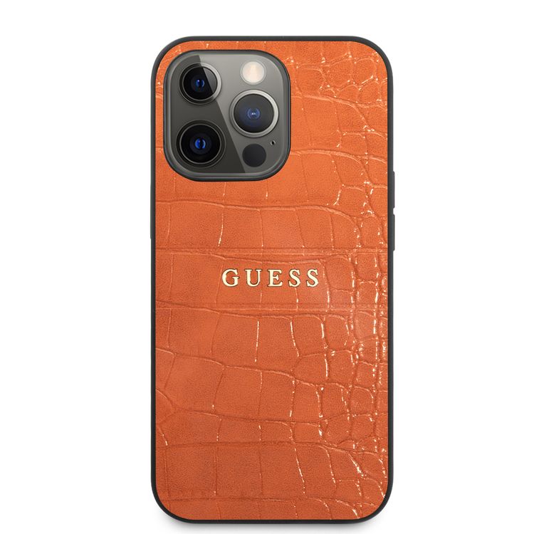 CG MOBILE Guess PU Leather Croco Case Hot Stamped Lines & Metal Logo Compatible for iPhone 13 Pro (6.1") Anti-Scratch, Easy Access to All Ports, Shock Absorption