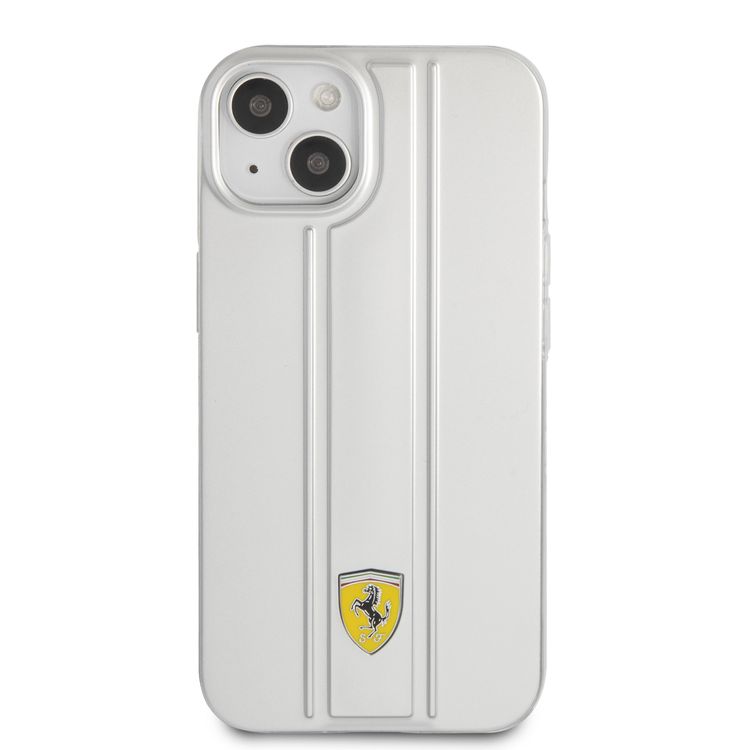CG MOBILE Ferrari PC/TPU Transparent Hard Case with 3D Stripes Compatible for iPhone 13 (6.1") Scratches Resistant, Easy Access to All Ports