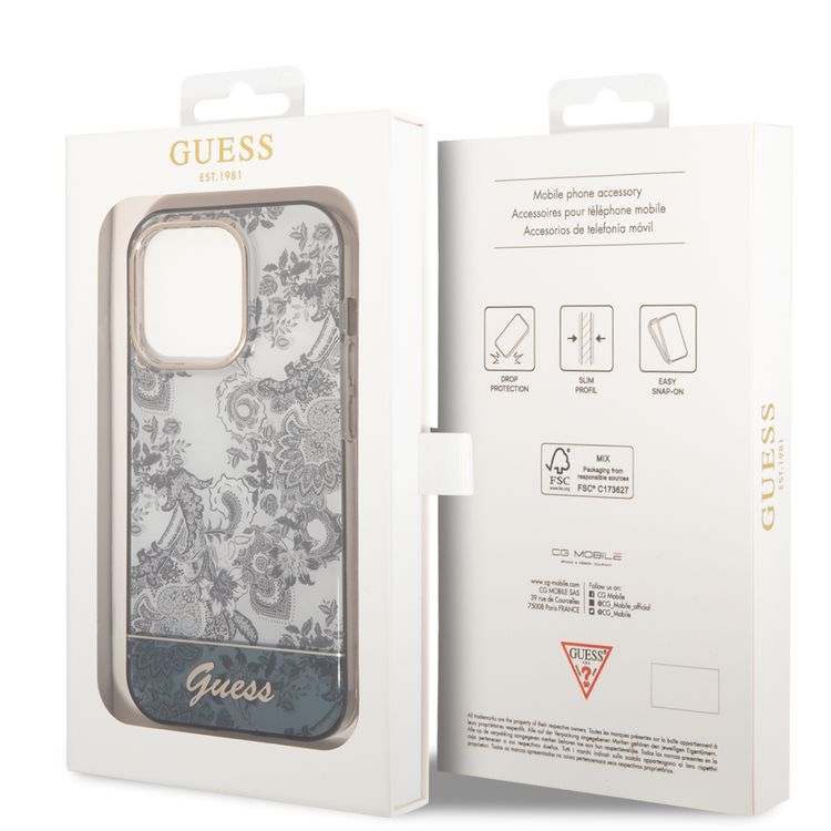 Guess PC/TPU IML Case With Double Layer Electroplated Camera Outline & Toile De Jouy - iPhone 14 Pro Max - Ochre
