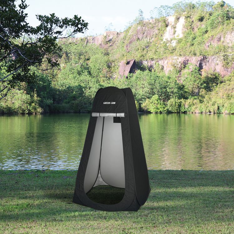 Green Lion Instant Pop-Up Privacy Tent with Ventilation Windows, UV Protection, Waterproof Design, Windproof Ropes, Shower Friendly, Storage Pocket, Easy Assembly - Black 