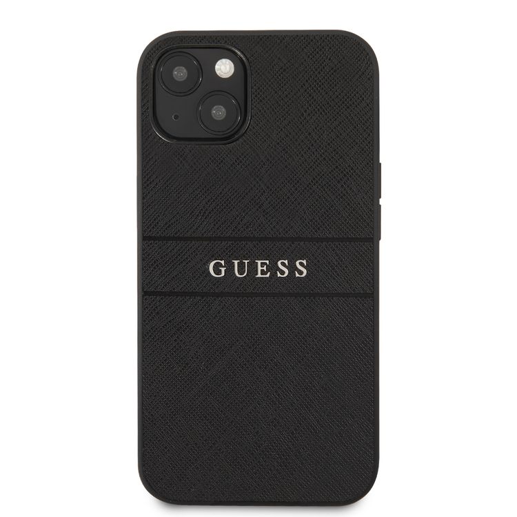 CG MOBILE Guess PU Leather Case Saffiano with Metal Logo Hot Stamp Stripes Compatible for iPhone 13 (6.1") Anti-Scratch, Easy Access to All Ports