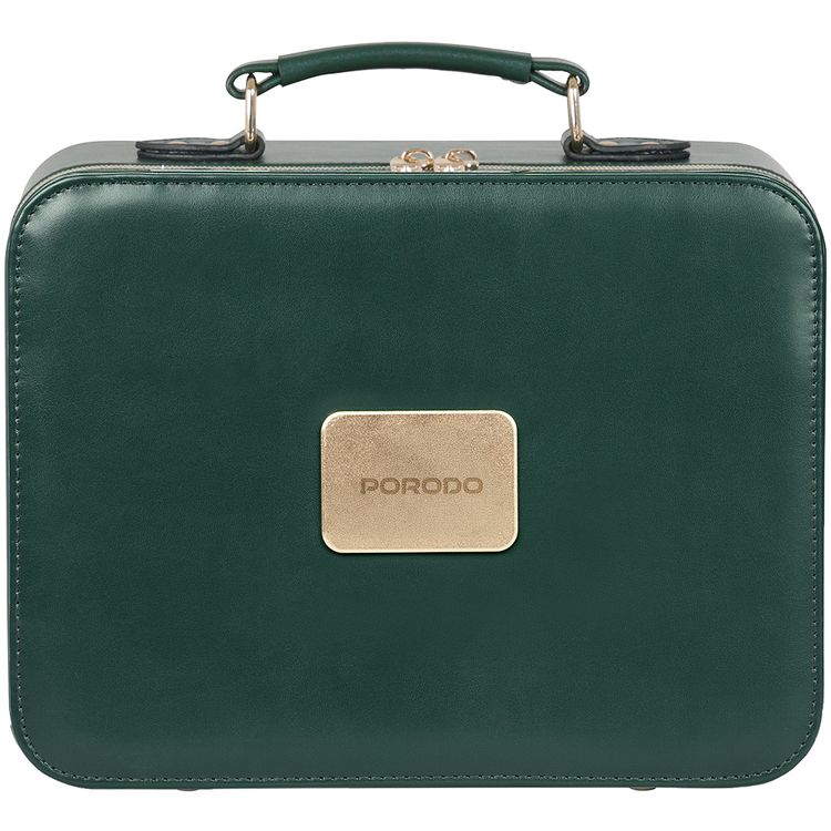 Porodo Travel Makeup Bag with Detachable 12" LED Mirror, 2000mAh Battery, 100 LED Beads, 2800K-6500K Color Temperature, 3 Light Modes, Multiple Compartments - Green