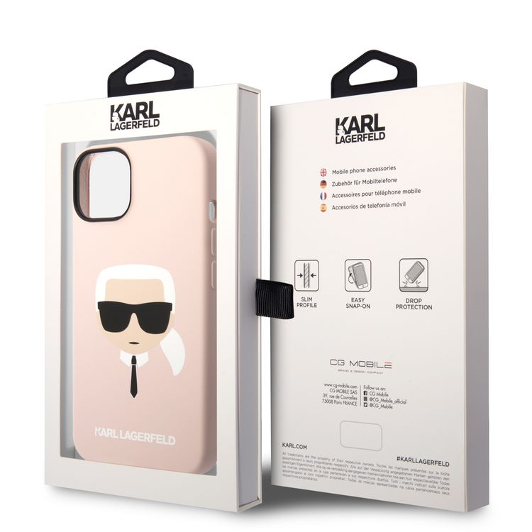 Karl Lagerfeld Liquid Silicone Case with Karl Head Logo iPhone 14 Compatibility - Pink