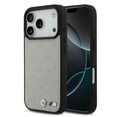 BMW MagSafe PU Seat-Shaped Leather Case with Metal Logos for iPhone 17 Pro Max, Slim Profile, Easy Snap-On Design, Sustainable Packaging, Drop Protection - Gray