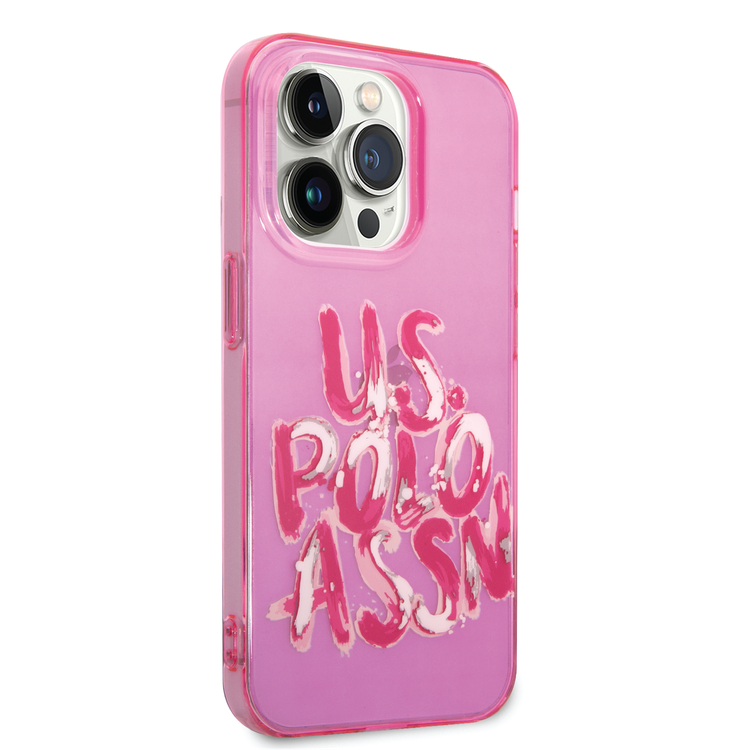 USPA PC/TPU Tranparent Case With Graffiti Logo For iPhone 14 Pro Max - Pink