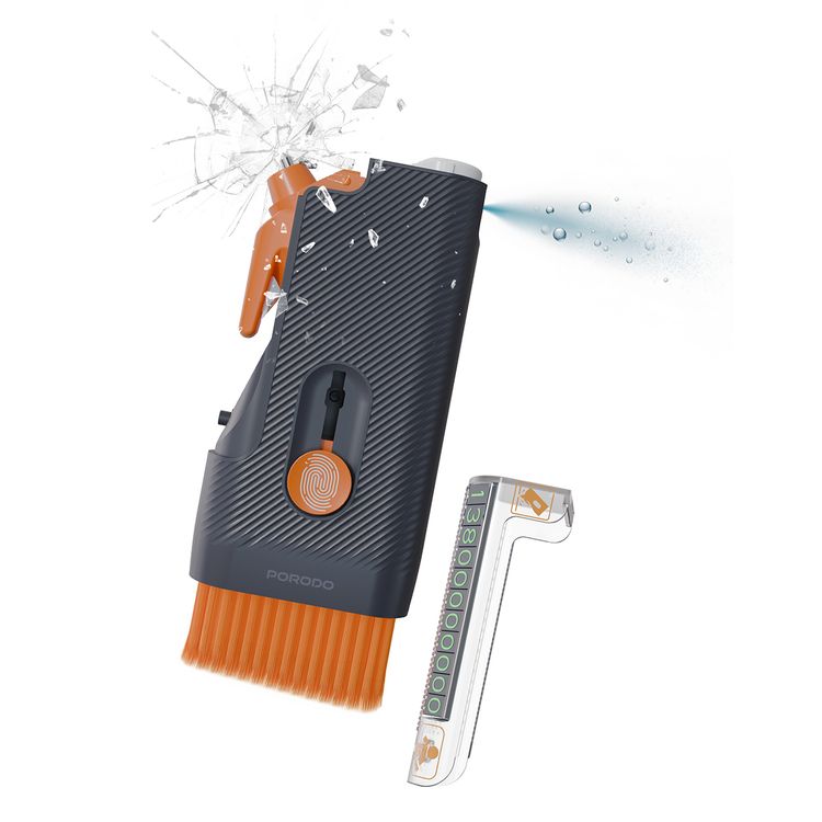 Porodo Lifestyle Vehicle Emergency Safety Kit with Tool Cleaners, ABS Material, Lightweight & Portable, Safety Hammer Included, Easy to Use, Glass & Dashboard Cleaner Supplied - Black