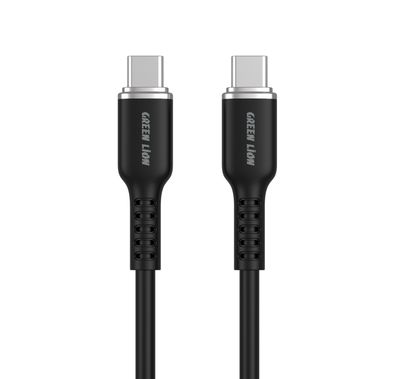 Green Lion USB-C to USB-C Silicone Cable 1m, 480Mbps Transfer Speed, 60W, Fast Charging & Sync, More than 10,000 Bends Life Span, Safe & Secure - Black