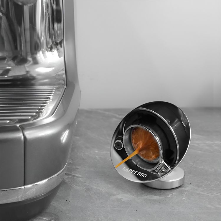 مرآة إسبرسو بطلاء من الستانلس ستيل من LePresso، قاعدة مغناطيسية، تصميم مدمج، مقاس المرآة 65 مم - بني