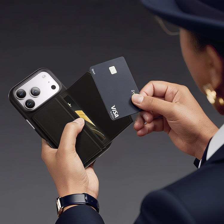 Levelo Vertex PU Leather Wallet Case for iPhone 17 Pro, Shock-Resistant Bumper, Raised Bezels for Camera & Screen, MagSafe Compatible, Drop-Tested, Full-Wrap Leather Build, Detachable Magnetic Wallet - Black