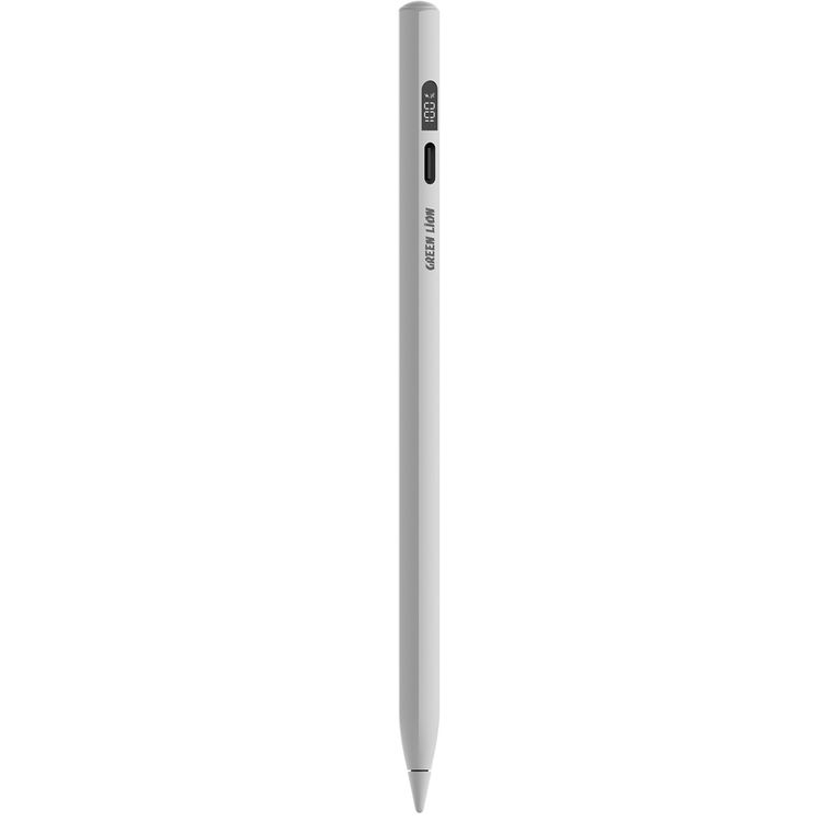 Green Lion Digital Stylus Pencil with Up to 15 Hours Working Time, Removeable & Replaceable Tip, 1.7mm Nib Diameter, OLED Screen Display, Auto-Sleep Mode, Palm Rejection - White