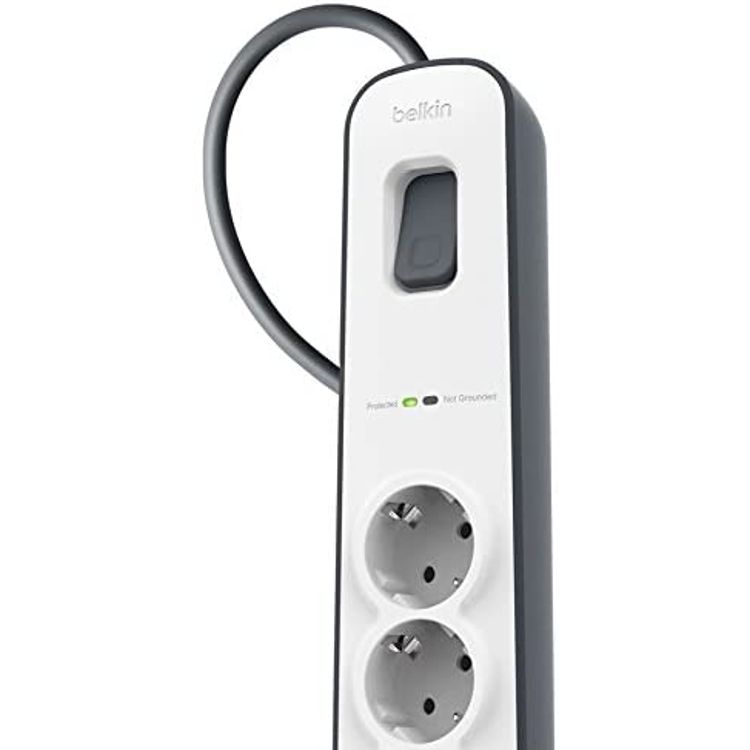 Belkin Surge Plus Protector with 2 USB Port (2.4A) & 4 Outputs EU with Indicator Light, Modern Design Extension, Touch Protection, Universal Socket - White