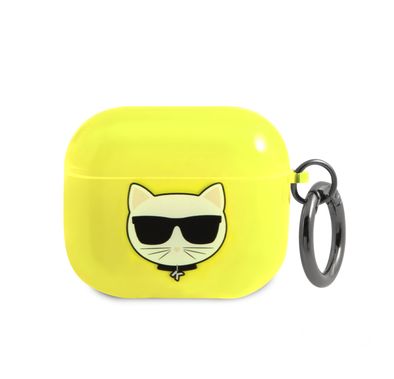 Karl Lagerfeld Choupette Fluo Case for Apple Airpods 3 with Accurate Cutouts, Wireless Charging Support, Easy Snap-on, Protection Against Scratches, Dirt and Minor Drops - Yellow