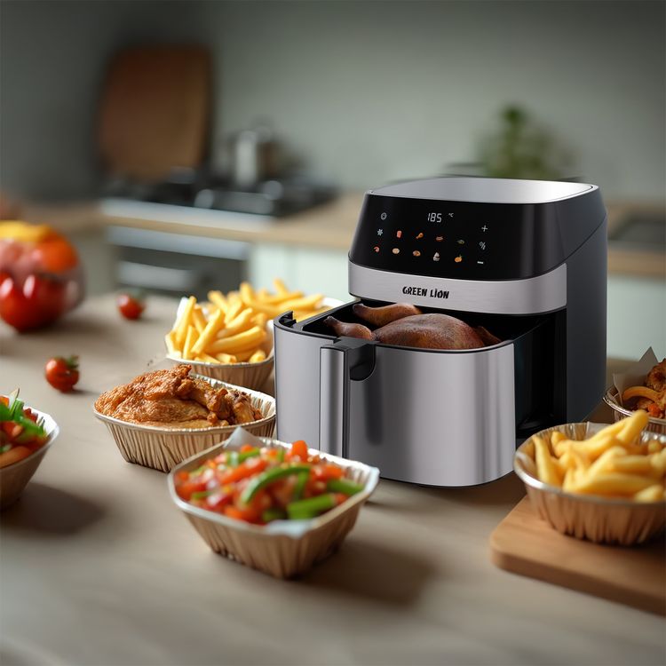 Green Lion Deluxe Air Fryer with LED Touch Screen, 8L Capacity, Up to 60 Minutes Frying Time, 10 Preset Programs, Rapid Air Circulation, 2200W Power, Non-Stick Coating - Black