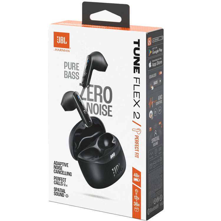 سماعات JBL Tune Flex 2 مع صوت JBL Pure Bass، تطبيق JBL Headphones، عمر بطارية يصل الي 48 ساعة و وقت شحن لمدة ساعتين - أسود 