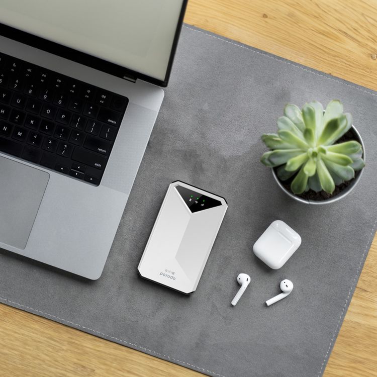 Porodo 4G LTE & WiFi 6 Pocket Router with 8 Hours Working Time, Secure Encryption, Micro & Nano Sim Capability, 2100mAh Battery Capacity, Type-C Charging Port, Lightweight  - White