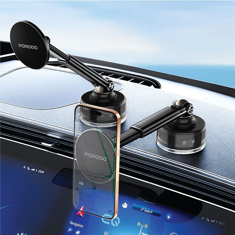 حامل هاتف MagSafe من Porodo MagExtend مع قاعدة لاصقة، مغناطيس قوي N52، ارتفاع قابل للتمديد حتى 185 مم، تشغيل بيد واحدة، زاوية عرض قابلة للتعديل، متوافق مع الأجهزة بحجم 5.5"-6.9"