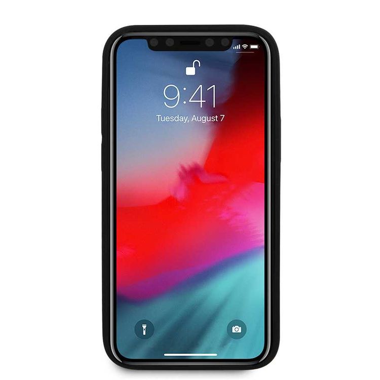 سي جي موبايل جراب هاتف فيراري On Track كربون PU صلب مع خطوط وشعار معدني متوافق مع ايفون 12 ميني (5.4 بوصة) جراب هاتف محمول مضاد للخدش مرخص رسميًا - أحمر