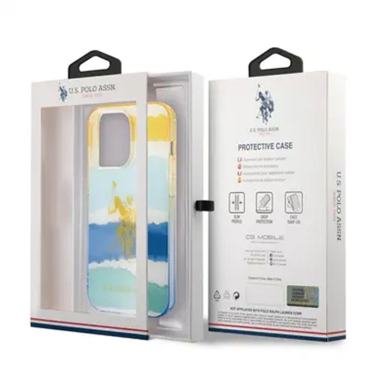 USPA PC/TPU Case with Blurred Stripes & Horse Logo iPhone 14 Pro Max Compatibility - Yellow
