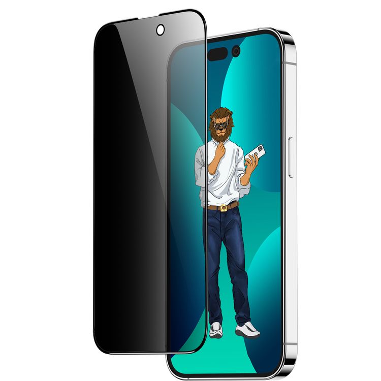 واقي شاشة Green Lion 9H Steve Privacy لآيفون 13 برو ماكس/14 بلس (6.7 بوصة)، مضاد للخدش، مضاد لبصمات الأصابع، استجابة عالية - باللون الأسود.