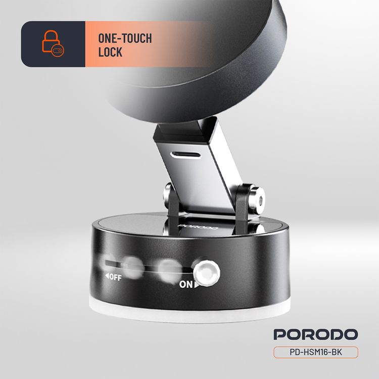 Porodo Multi-Surface Magsafe Mount with Adjustable Viewing Angle, N52 Magnet, One-Hand Operation, Grip-Lock Toggle & One-Touch Lock - Black