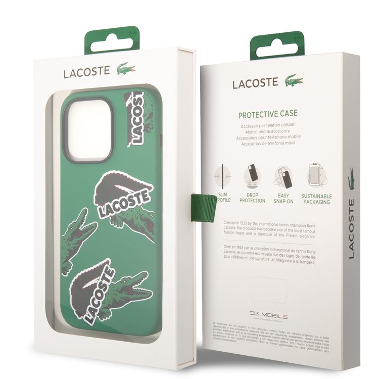 Lacoste Hard Case Liquid Silicone / Microfiber Allover Pattern Compatible with iPhone 14 Pro - Green
