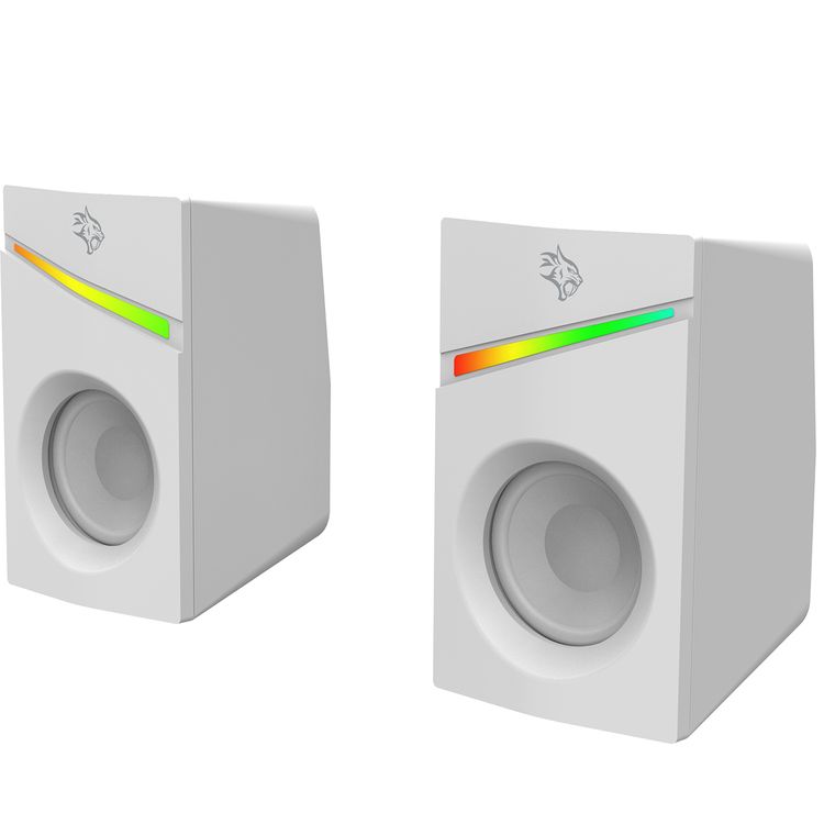  Porodo Gaming Stereo Speakers with Volume Knob Control, Broad Compatibility, Plug & Play, 6W Audio Output, 3.5mm  Audio Interface, 7 Colors Rainbow Lighting - White