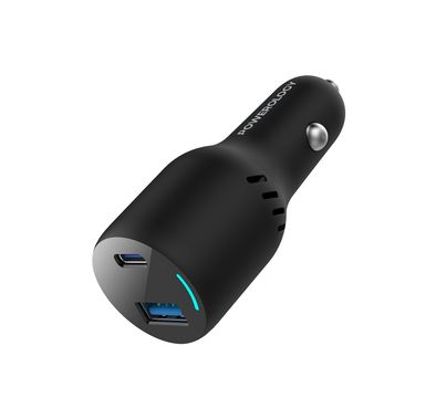 شاحن سيارة باورولوجي ثنائي المنافذ مع PD 65 وات و QC3.0 18 وات، منافذ USB-A و USB-C، مصنوع من مادة PC و ABS، حماية مدمجة، شحن سريع، تصميم حاصل على براءة اختراع، شاحن كمبيوتر محمول - أسود
