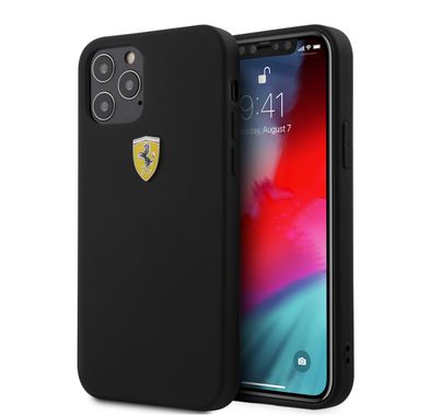 CG MOBILE Ferrari TPU On-Track Silicone Hard Case Metal Logo Compatible for iPhone 12 Pro Max (6.7") Shock & Scratches Resistant, Easy Access to All Ports (Cameras, Buttons & Speakers) Protective Back Cover Suitable with Wireless Chargers Officially Licensed - Black