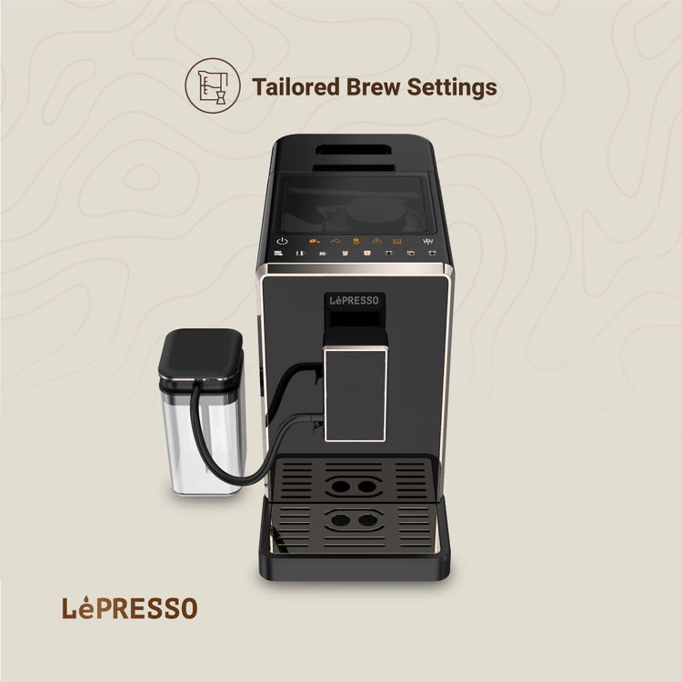 LePresso 20 Bar Full Automatic Coffee Machine, Adjustable Grinder, Hot Water Dispenser, Multiple Brewing Options - Black