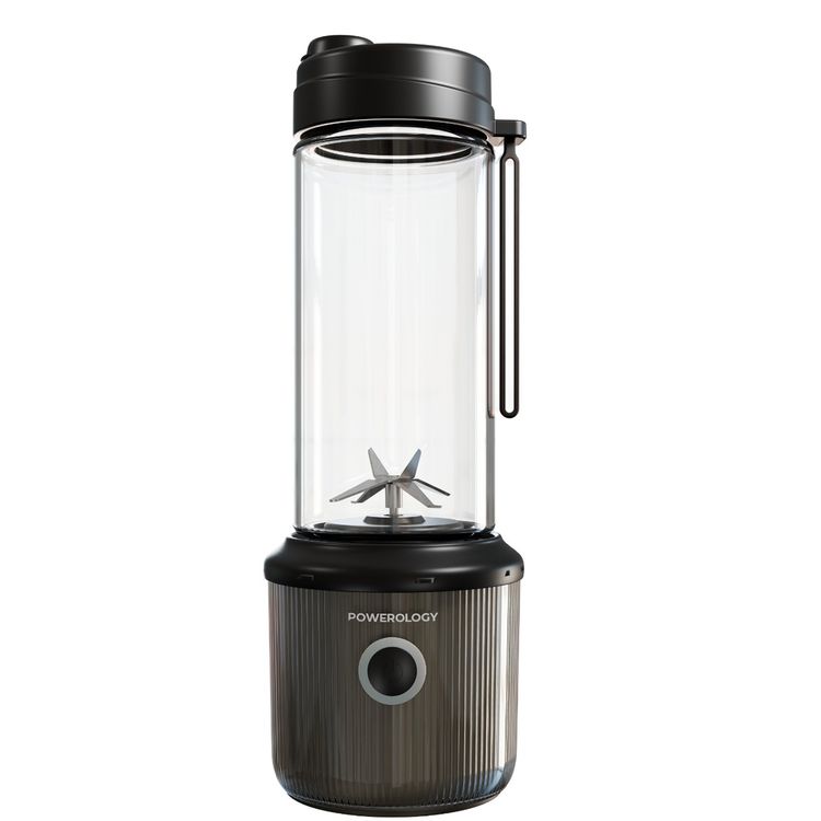 Powerology Press & Refresh Portable Blender with 450mL Capacity, 126W Motor Power, Sharp Steel Blades, Leakproof, BPA-Free Material, 16500RPM Motor Speed - Black