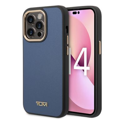 Tumi Women Smooth Leather Hard Case iPhone 14 Pro - Blue