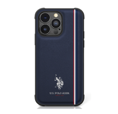 U.S. Polo Assn. iPhone 15 Pro For PU Leather Case with DH Tricolor Line - Navy
