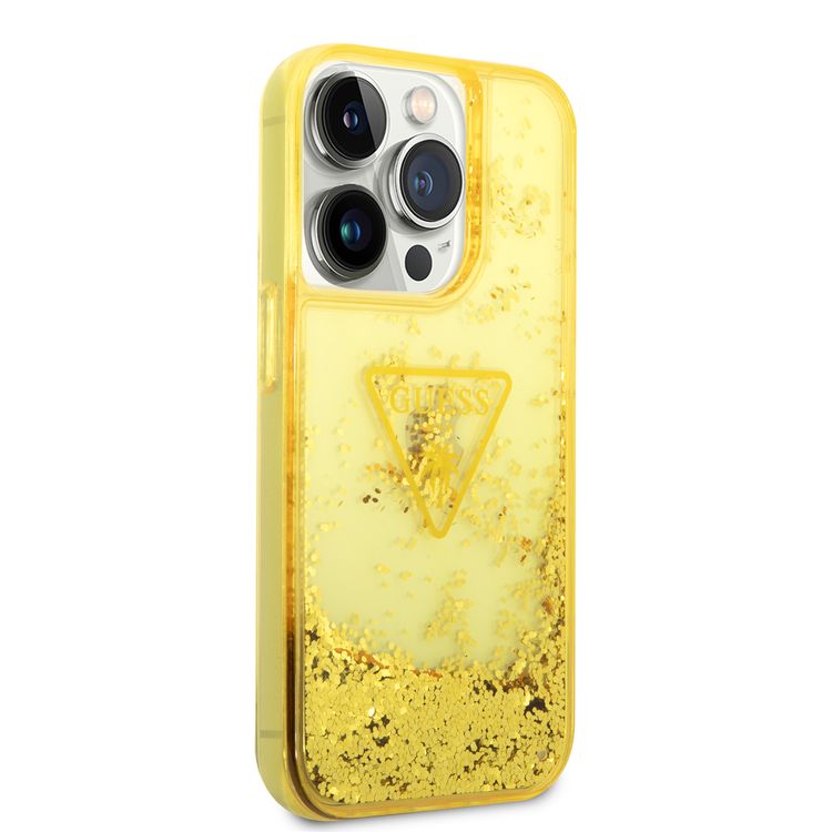 Guess Liquid Glitter Case With Translucent Triangle Logo - iPhone 14 Pro Max - Yellow