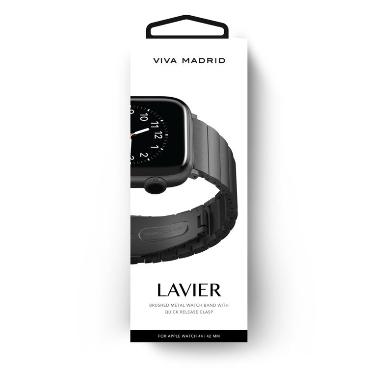Viva Madrid Lavier Metal Watch Strap Compatible for Apple Watch 42/44MM, Link Bracelet Replacement Wristband Strap for Smartwatch, Fit & Comfortable Band - Black
