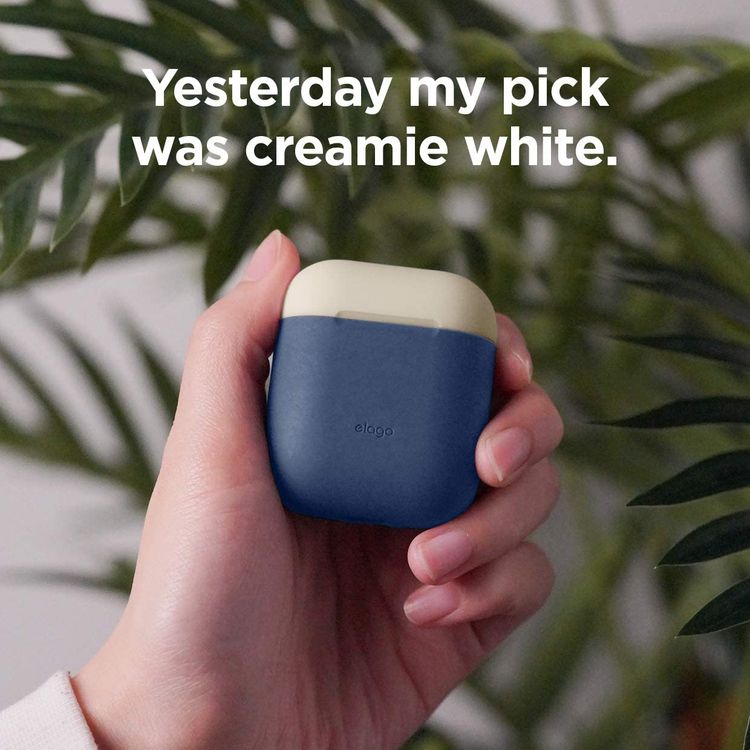 Elago Duo Silicone Case with Apple AirPods Case 1 & 2, Supports Wireless Chargers, Drop Resistant, Dustproof and Absorbing Protective Cover Body Jean Indigo / Top-Classic White, Yellow