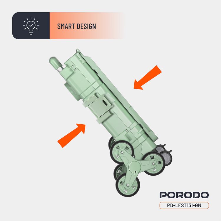 عربة بوروودو لايف ستايل القابلة للطي بتصميم ذكي، سعة 75 لتر، طول مقبض بمستويين، 8 عجلات، مقبض فولاذي - اللون الأخضر