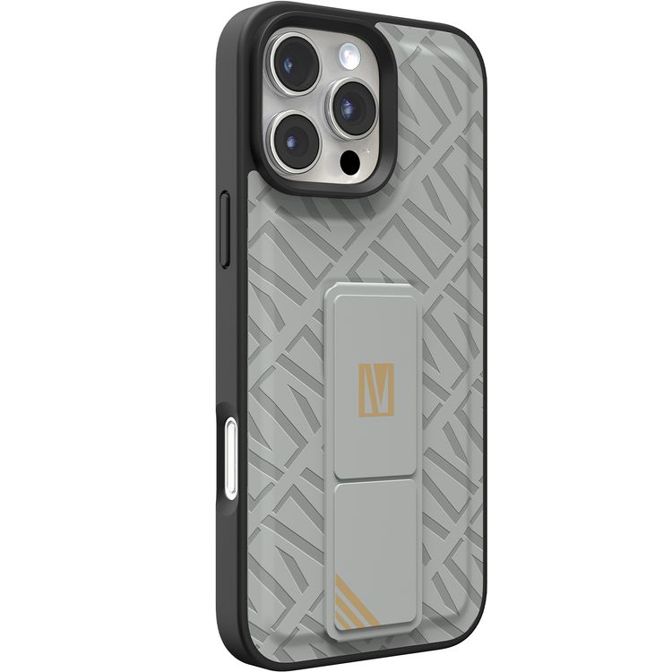 كفر حماية ليفيلو مورفيكس كويرو بمسند لهاتف آيفون 16 برو ماكس، قبضة مدمجة، سهل التركيب، زوايا مقاومة للصدمات - رمادي