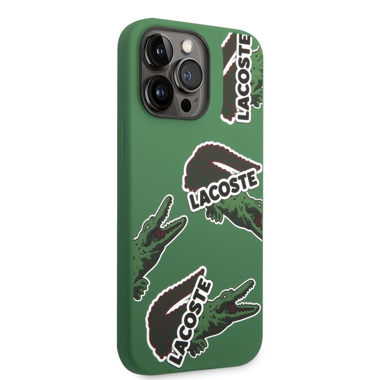 Lacoste Hard Case Liquid Silicone / Microfiber Allover Pattern Compatible with iPhone 14 Pro Max - Green