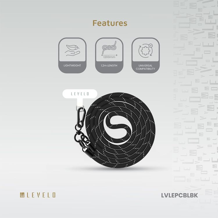 Levelo Everly Phone Crossbody Lanyard, Lightweight Design, Adjustable Straps with 1.2m Length, Hypoallergenic Material, Universal Compatibility - Black