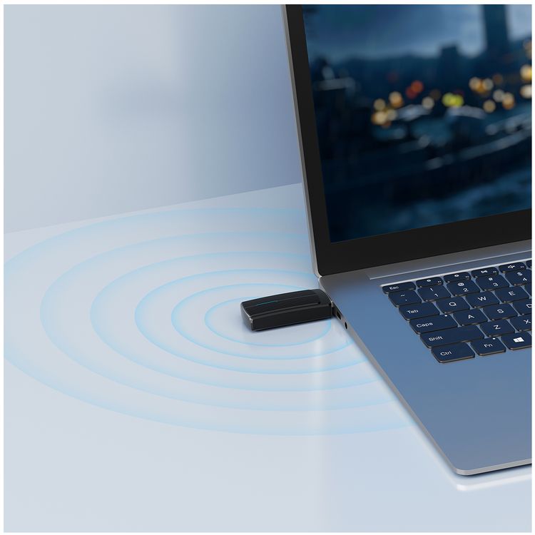 Porodo Dual Band WiFi Adapter with 2dBi High Gain Antenna, Dual Band, High-speed USB 3.0 Interface, Windows OS Compatibility - Black