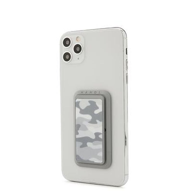 هاندل مقبض هاتف كامو ، أزواج مع أي هاتف ذكي ، مسند متعدد الوظائف ، متوافق مع الشحن اللاسلكي وقبضة الهاتف والحامل - أبيض