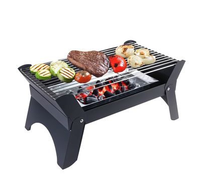 شواية باربكيو قابلة للطي من جرين ليون كوادر مع صينية فحم متينة، وتهوية هواء فعالة، مصنوعة من الفولاذ، مناسبة للتخييم، ورف شواء قابل للإزالة - باللون الأسود.