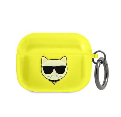 CG MOBILE Karl Lagerfeld TPU Choupette Fluo Case with Ring for Apple Airpods Pro, Scratch & Drop Resistant, Dustproof & Absorbing Protective Silicone Cover Officially Licensed Yellow