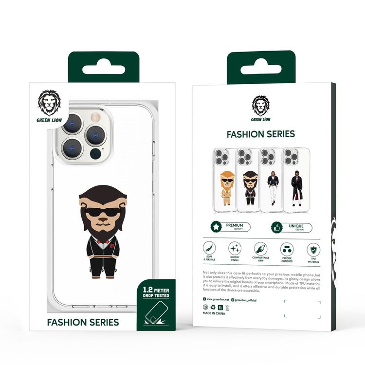 Green Lion Fashion Series Suit Lion Phone Case Compatible for iPhone 13 Pro (6.1) Protective Back Cover - Clear