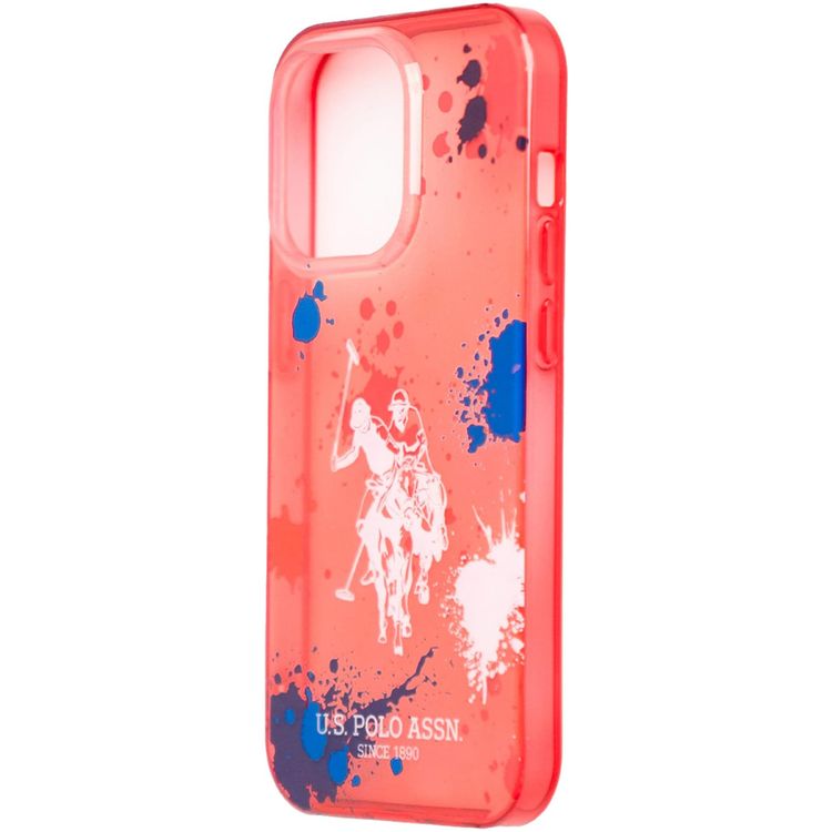 USPA PC/TPU Case with Splatter Pattern & Horse Logo iPhone 14 Pro Compatibility - Red