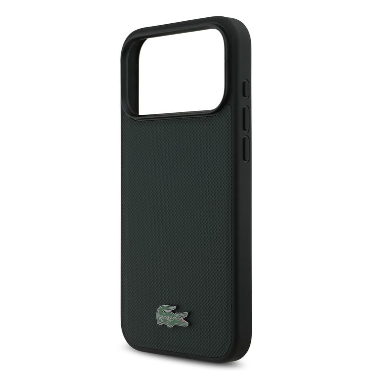 حافظة صلبة من الجلد الصناعي من Lacoste بنظام MagSafe مع شعار Petit Pique الأيقوني لهاتف iPhone 17 Pro Max، حماية ضد السقوط، تصميم نحيف، تصميم سهل التثبيت، تغليف مستدام - أخضر داكن